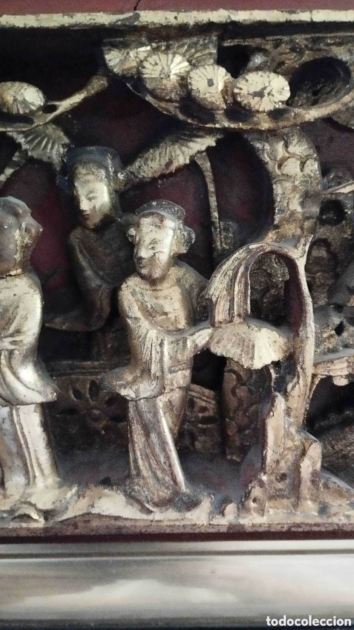 Arte: Panel antiguo de pan de oro chino - Foto 3