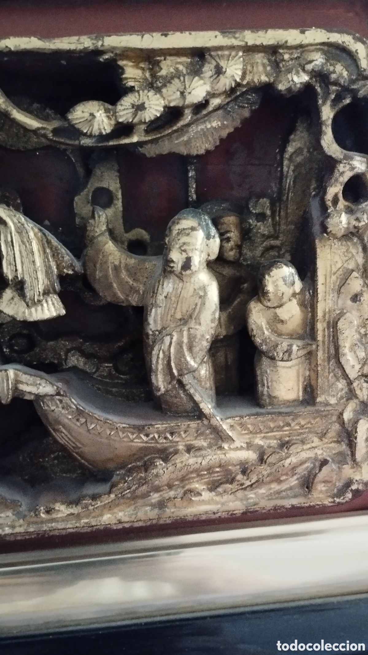 Arte: Panel antiguo de pan de oro chino - Foto 4