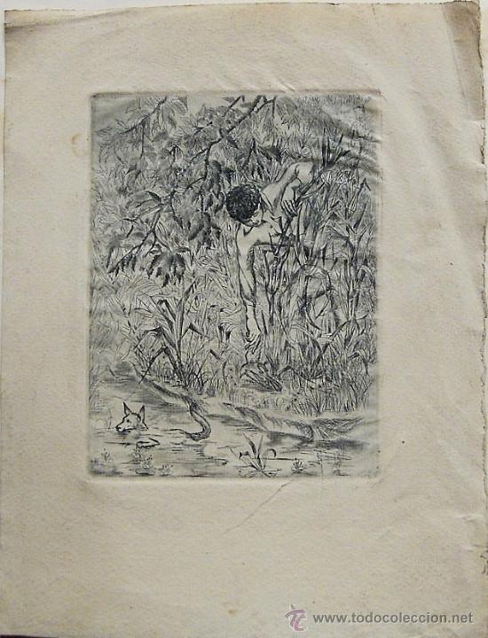 Art: 2036.- Grabado 13x18. Joven en el rio