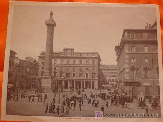 Arte: ANTIGUA LAMINA DE ROMA,PLAZA COLONNA,SU HISTORIA EN EL REVERSO