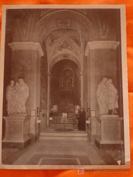 Arte: ANTIGUA LAMINA DE ROMA,LA SCALA SANTA,SU HISTORIA EN EL REVERSO