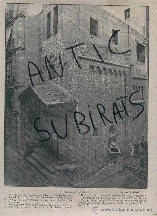 Kunst: LAMINA. FOTO. ANTIGA. BARCELONA. S. XX.CAPELLA DE MARCUS. BARRI DE BORIA. 27 X 27 CM.