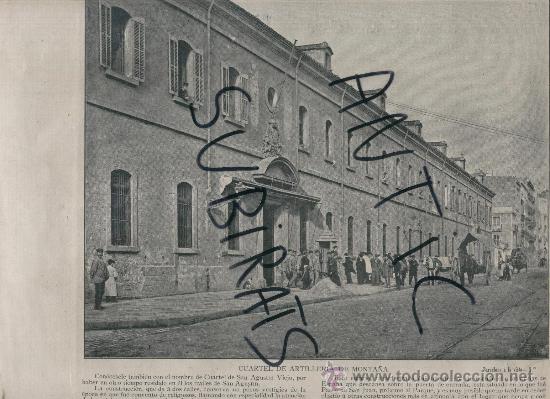 Kunst: LAMINA . FOTO. ANTIGUA.S. XX.CUARTEL DE ARTILLERIA DE MONTA&Ntilde;A. BARCELONA. SOLDADOS. MILITAR.