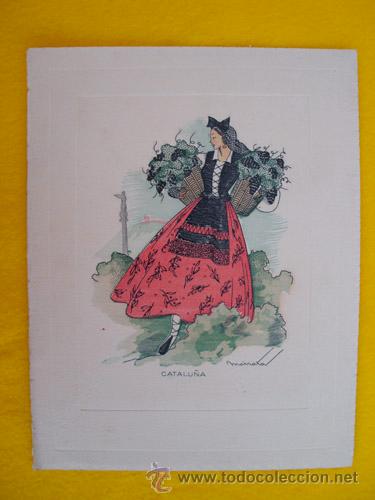 Art: Antigua L&aacute;mina Gofrada : CATALU&Ntilde;A - Firma Mairata. 12x15 cm