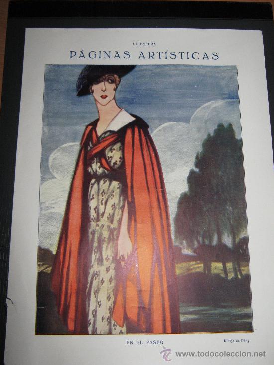 Art: RECORTE ORIGINAL DE LA REVISTA LA ESFERA, LAMINA DE ARTE DECORATIVO, EL PASEO DIBUJO DE DHOY