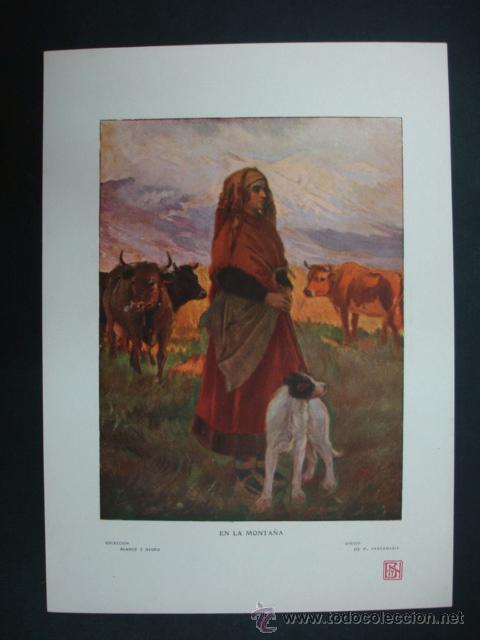 Kunst: COLECCI&Oacute;N BLANCO Y NEGRO. 'EN LA MONTA&Ntilde;A'. DIBUJO DE M. SANTAMAR&Iacute;A. 20,5 X 28,5 CM.