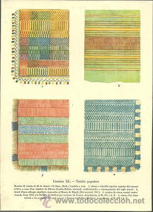 Art: L15-11 Antigua Lamina - TEJIDOS POPULARES - Muestras de tejidos de hilo de C&aacute;&ntilde;amo i de lana, hilada