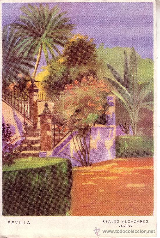 Kunst: PRECIOSA LAMINA DE 15X22 DE LOS REALES ALCAZARES - JARDINES - SEVILLA