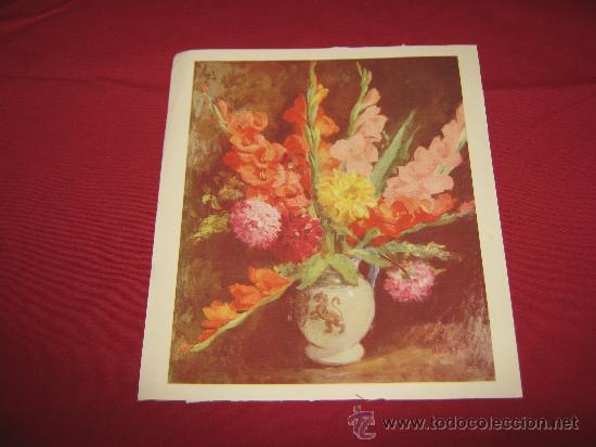 Kunst: PRECIOSA LAMINA PROCEDENTE DE ANTIGUO CALENDARIO - MOTIVOS FLORALES - 22X25 CM