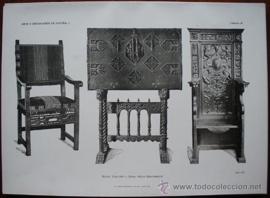 Art: LAMINA ORIGINAL DE 1917.SILL&Oacute;N, VARGUE&Ntilde;O Y SITIAL. ARTE Y DECORACI&Oacute;N EN ESPA&Ntilde;A I. N&ordm;39