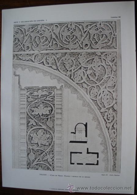 Kunst: LAMINA ORIGINAL DE 1917.TOLEDO.CASA DE MESA. PLANOS Y DETALLE. ARTE Y DECORACI&Oacute;N EN ESPA&Ntilde;A I. N&ordm;80