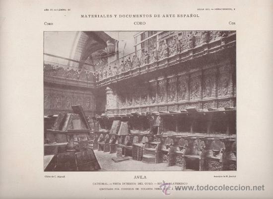 Arte: AUTOTIPIA ORIGINAL DE 1906. AVILA. CATEDRAL. VISTA INTERIOR DEL CORO. PLATERESCO. A&Ntilde;O VI LAMINA 21
