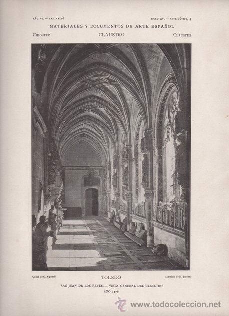 Arte: AUTOTIPIA ORIGINAL DE 1906. TOLEDO. SAN JUAN DE LOS REYES. VISTA GENERAL CLAUSTRO.  A&Ntilde;O VI LAMINA 16