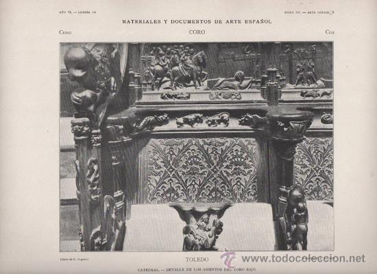 Arte: AUTOTIPIA ORIGINAL DE 1906. TOLEDO. CATEDRAL.DETALLE DE LOS ASIENTOS DEL CORO BAJO. A&Ntilde;O VI LAMINA 10