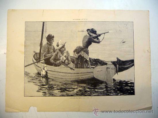 Art: LAMINA, SUPLEMENTO ARTISTICO, CAZA EN EL MAR, CUADRO POM M. GUILLOU,  60 X 43 CM