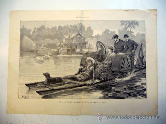 Kunst: LAMINA, ALBUM ARTISTICO, UN PASEO POE EL LAGO DEL PARQUE DE WINDSOR, POR W.H. OVEREND, 43 X 60 CM,