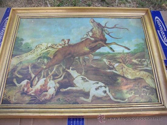Art: CUADRO  ENMARCADO, ESCENA DE CACERIA, A&Ntilde;OS 60, 54X31 CMS