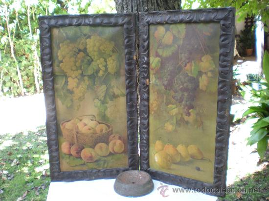 Kunst: PAREJA DE BODEGONES CON MARCO MUY ORIGINAL Y MUY ANTIGUOS