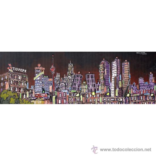 Arte: LAMINA 100 X 30 cm. EN PAPEL GRUESO (alta calidad) PANORAMICA NOCTURNA; SKYLINE MADRID.