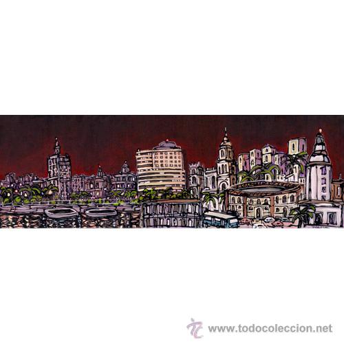 Kunst: LAMINA 100 X 30 cm. EN PAPEL GRUESO (alta calidad) PANORAMICA NOCTURNA; SKYLINE MALAGA: