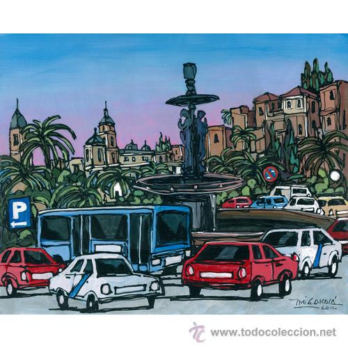 Kunst: LAMINA 80 X 60 cm. EN PAPEL GRUESO (alta calidad)  M&aacute;laga, Fuente del Parque