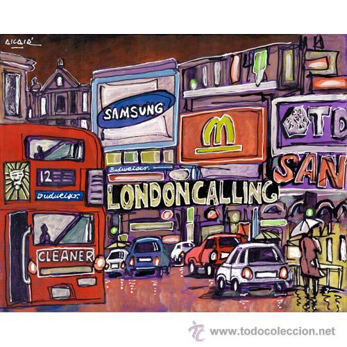 Kunst: LAMINA 80 X 60 cm. EN PAPEL GRUESO (alta calidad) Piccadilly Circus lloviendo, Londres.