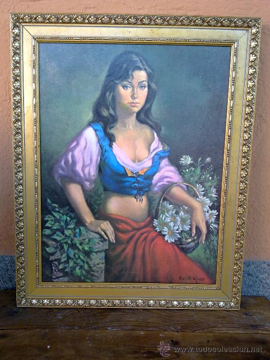 Arte: ANTIGUO Y PRECIOSO CUADRO CON SE&Ntilde;ORITA