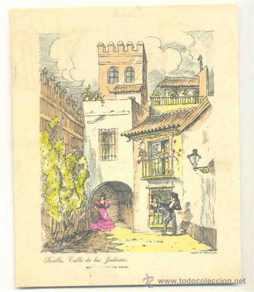 Arte: Lamina estampada .. Sevilla calle de las Juder&iacute;as