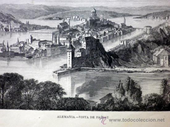 Arte: LAMINA, LAMINA ANTIGUA, ALEMANIA, PASSAU, 22 X 32 CM
