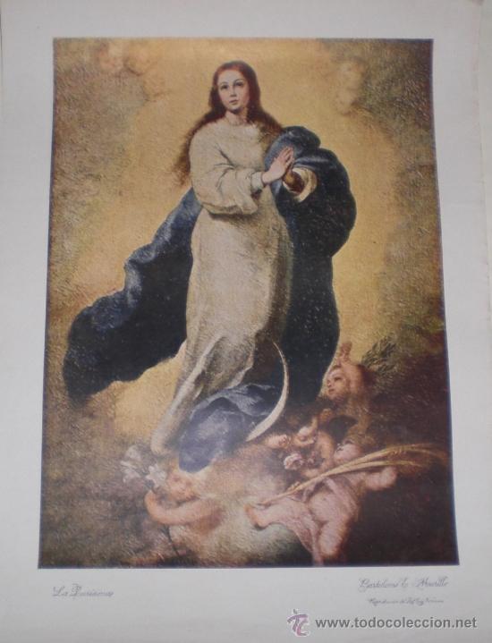 Arte: L&aacute;mina de cuadro de Murillo: La Pur&iacute;sima. - Foto 1