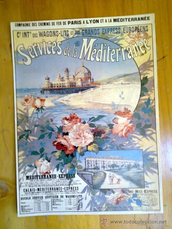 Art: antiguo cartel services de la mediterranee reproduccion medidas 34 x 25 cm grands express wagons