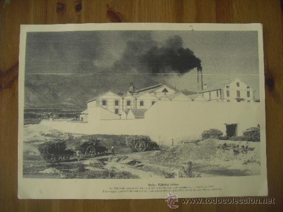Arte: Lamina antigua de 42 x 29,5 cm. Nerja, M&aacute;laga F&aacute;brica Larios. Fabrica de Azucar San Jos&eacute;