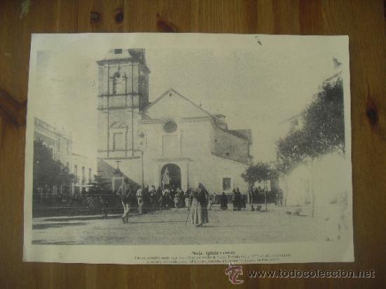 Art: Lamina antigua de 42 x 29,5 cm. Iglesia de  Nerja y la araucaria conocida como Cerote, M&aacute;laga .