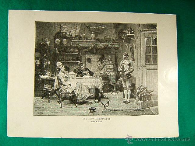 Art: EL NUEVO DEPENDIENTE-CUADRO DE VIBERT-REVERSO:DIBUJANDO AL CARBON DE UNDERWOOD-364-ILUSTRACION-1910.