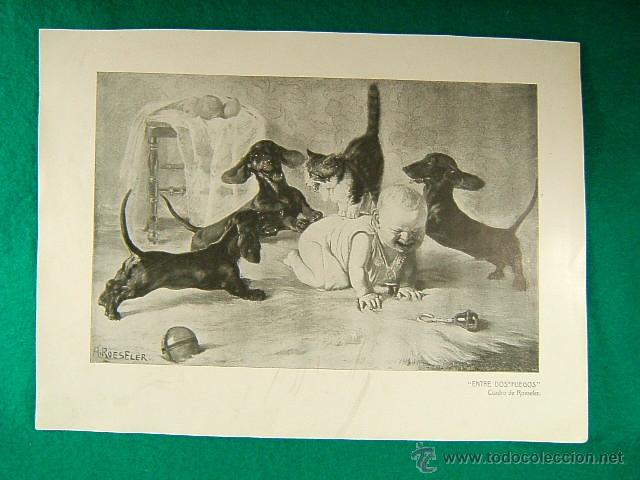 Art: ENTRE DOS FUEGOS-CUADRO DE ROESELER-380-ILUSTRACION-1910...