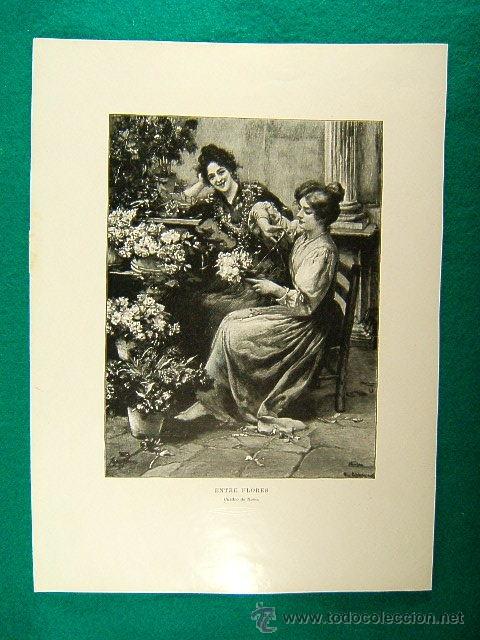 Art: ENTRE FLORES-CUADRO DE NOVO-381-ILUSTRACION-1910...