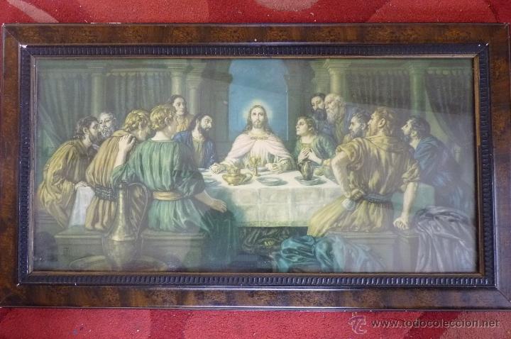 Art: IMAGEN RELIGIOSA PRECIOSO CUADRO CON ANTIGUA LAMINA DE LA SAGRADA CENA PRINCIPIOS DE SIGLO XX