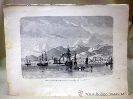 Kunst: LAMINA, LAMINA ANTIGUA, ESTADOS UNIDOS, AMERICA CENTRAL, ISLA DE LA TRINIDAD, 22 X 32 CM