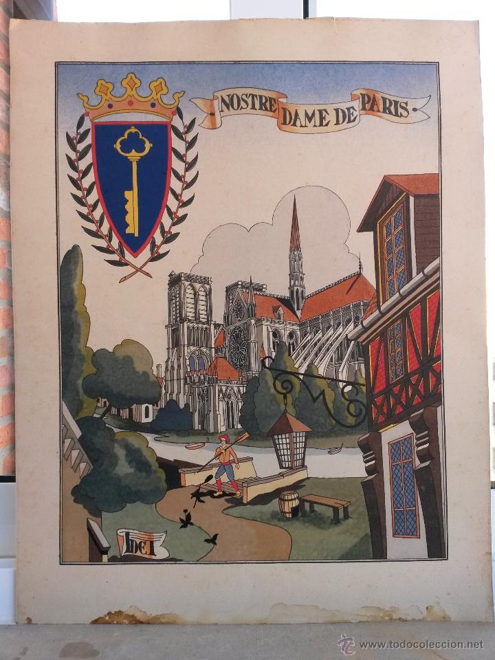 Arte: Cartulina antigua,20 nuestra se&ntilde;ora de paris de 41 x 32 cms