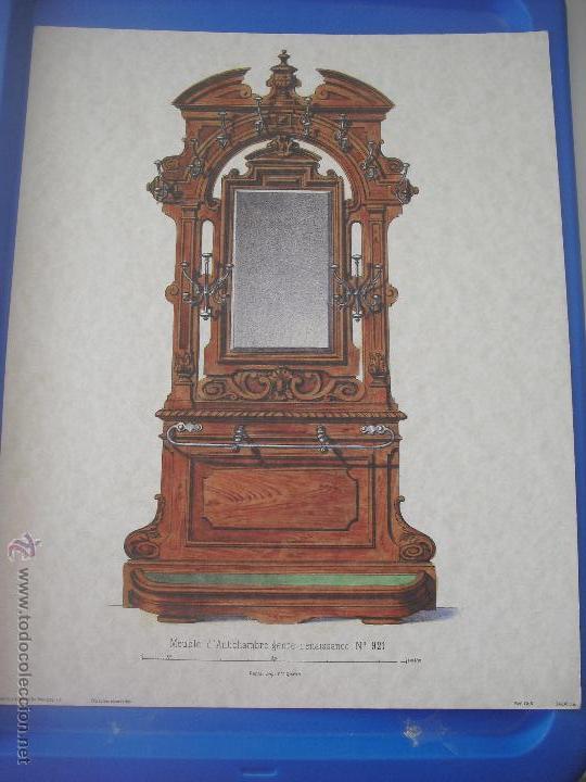 Arte: Lamina de mueble, espejo antiguo. Meuble d'Antichambre genre renaissance. N&ordm; 921.  30 x 24 cm