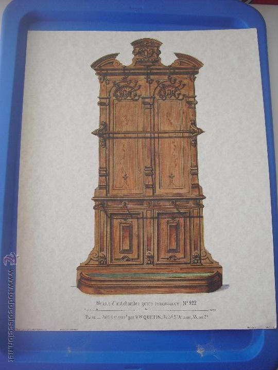Arte: Lamina de mueble, espejo antiguo. Meuble d'Antichambre genre renaissance. N&ordm; 922. 30 x 24 cm