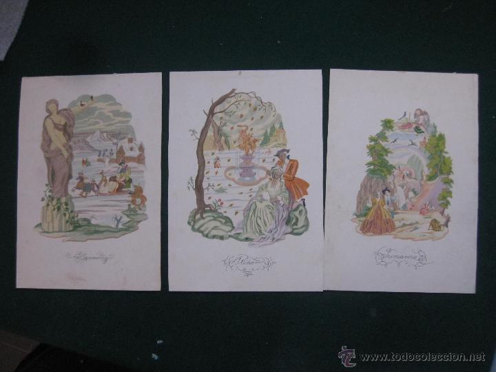 Kunst: TRES LAMINAS ANTIGUAS ALEGORIA DEL INVIERNO - OTO&Ntilde;O Y PRIMAVERA