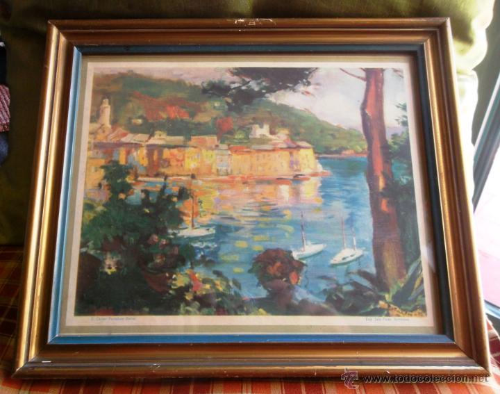 Kunst: D. Carles. Portofino - Italia. Exp. Sala Par&eacute;s - Barcelona ca 1960. Fusta i vidre 30 x 25.