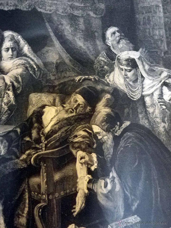 Art: ANTIGUA LAMINA, ULTIMOS MOMENTOS IVAN EL TERRIBLE, MAKOWSKI, LA ILUSTRACION ARTISTICA, 54 X 37 cm.