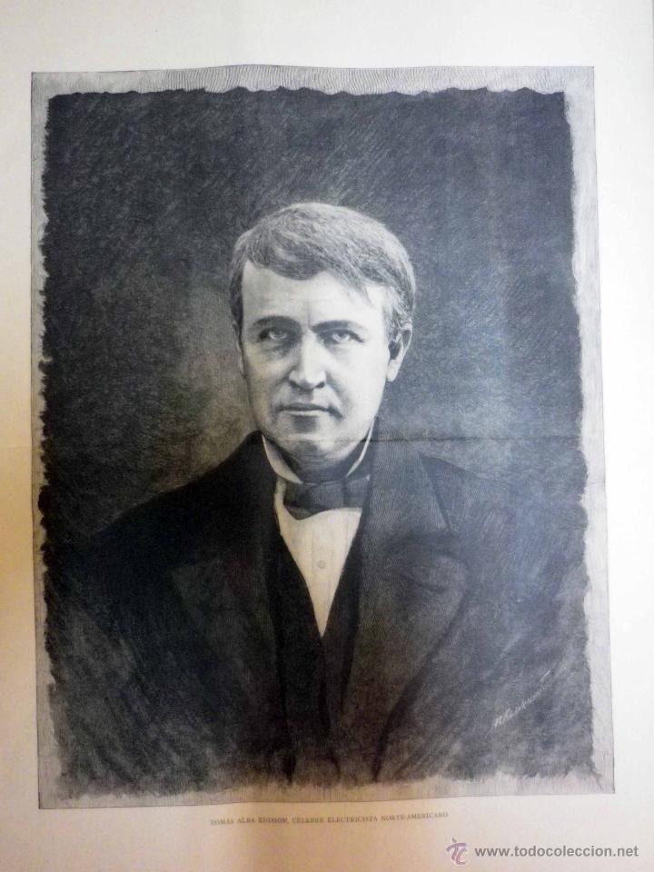 Art: LAMINA, TOMAS ALBA EDISSON, ELECTRICISTA AMERICANO, LA ILUSTRACION ARTISTICA, 54 X 37 cm