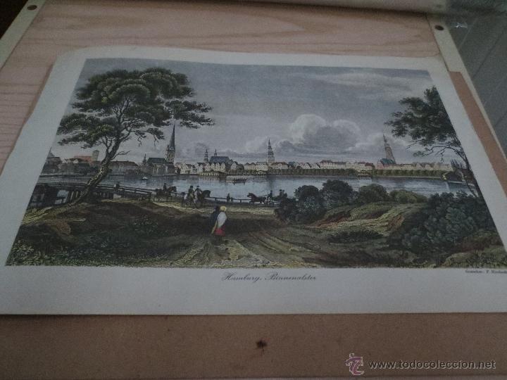 Kunst: antigua lamina hamburg binnenalster
