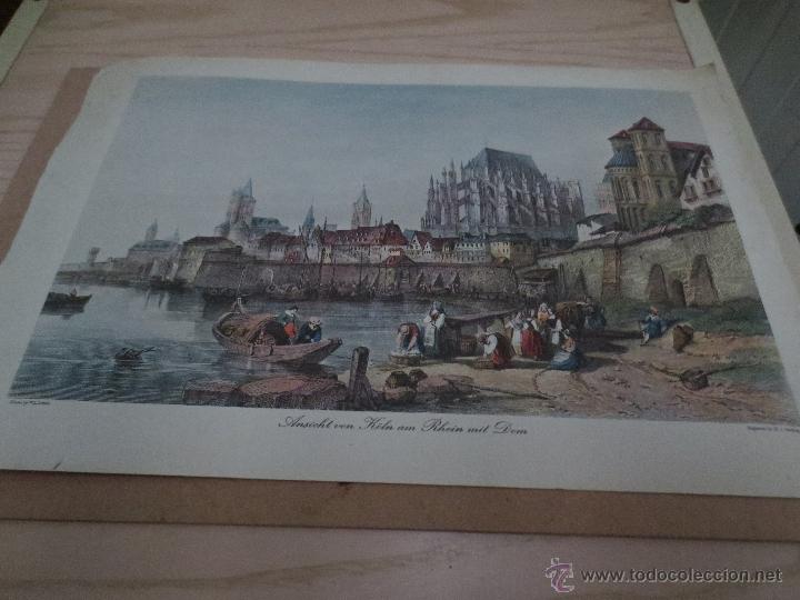 Arte: antigua lamina enmarcar. ansicht von k&ouml;ln am rhein mit dom