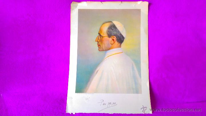 Arte: LAMINA DEL PAPA PIUS XII, FIRMA ESTAMPILADA, 51X38