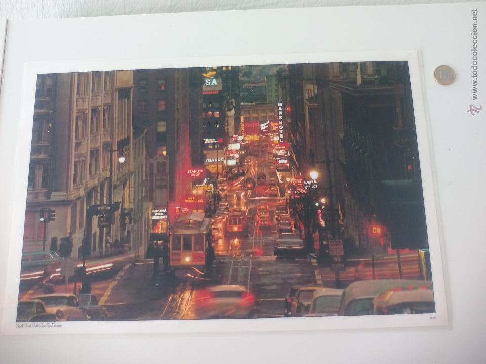 Art: Antigua l&aacute;mina Powell street Cable car. San Francisco. California Estados Unidos. Mike Robert 1978