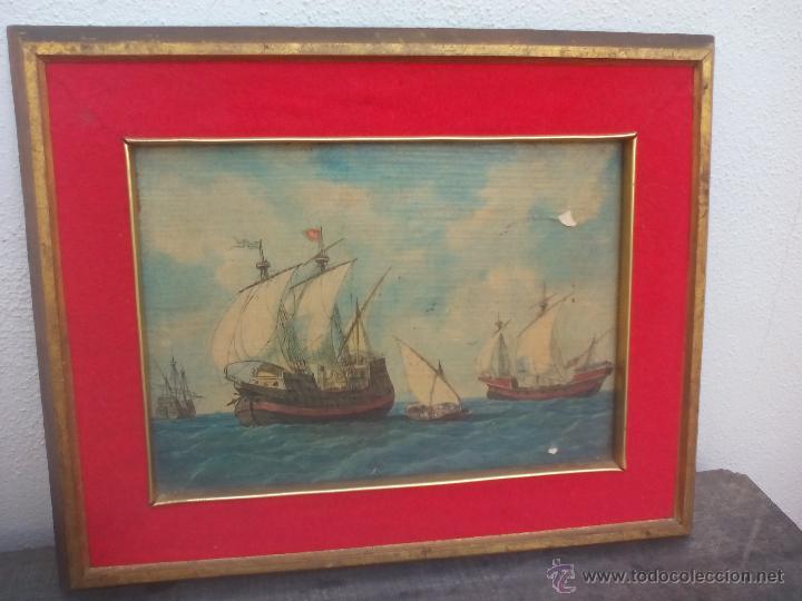 Art: Antiguo cuadro con l&aacute;mina d Tema na&uacute;tico. Barcos